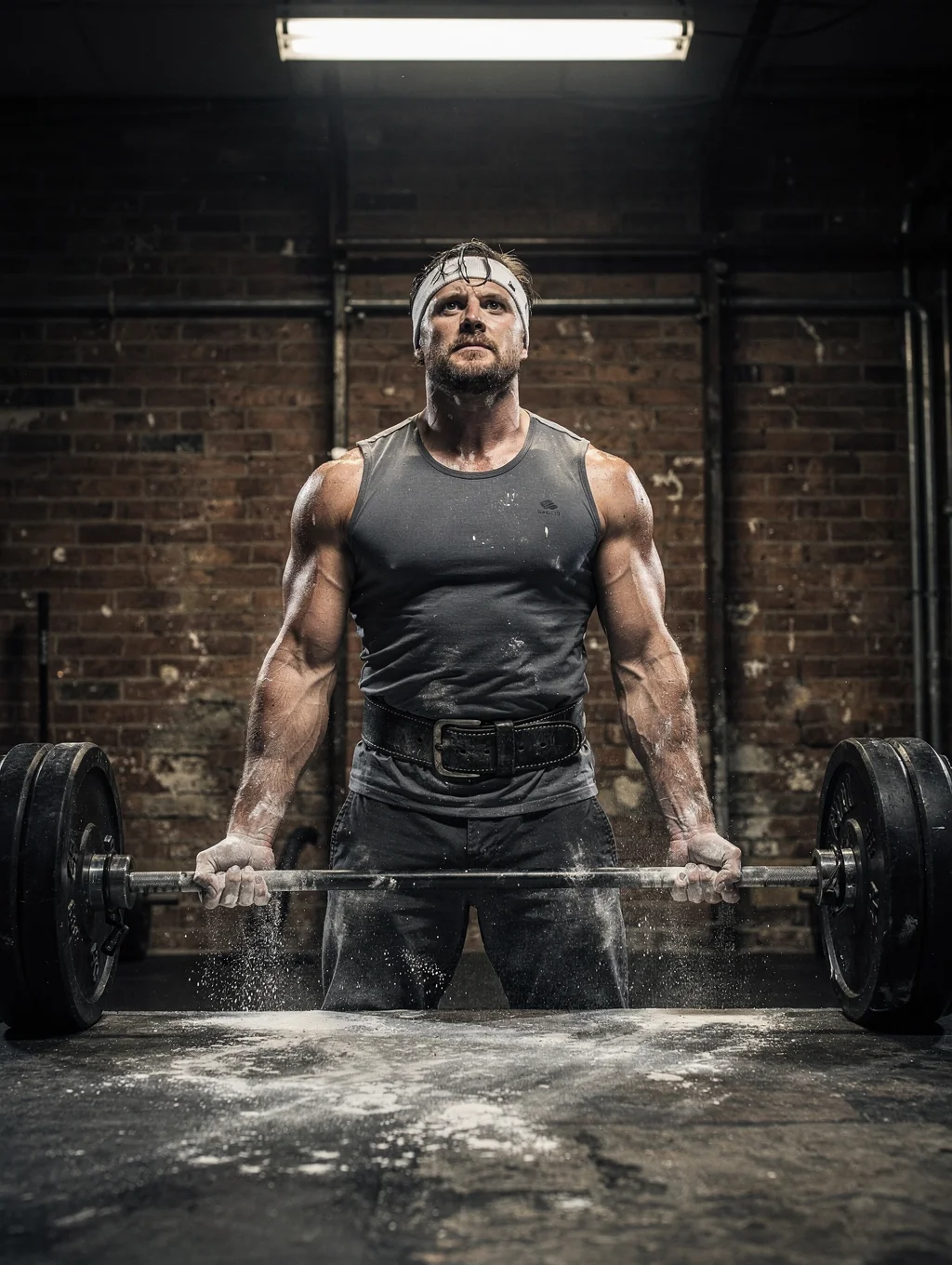 Coach training with heavy barbell inside gym